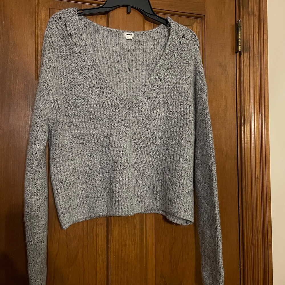 Garage Light Gray V-Neck “Slouchy” Sweater, Size Small